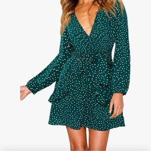 Pretty & Flirty, V-Neck, Long-Sleeve Dress - Tie Waist, Fit & Flare - Like New